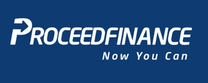 Partial logo of a financial company on a blue background.